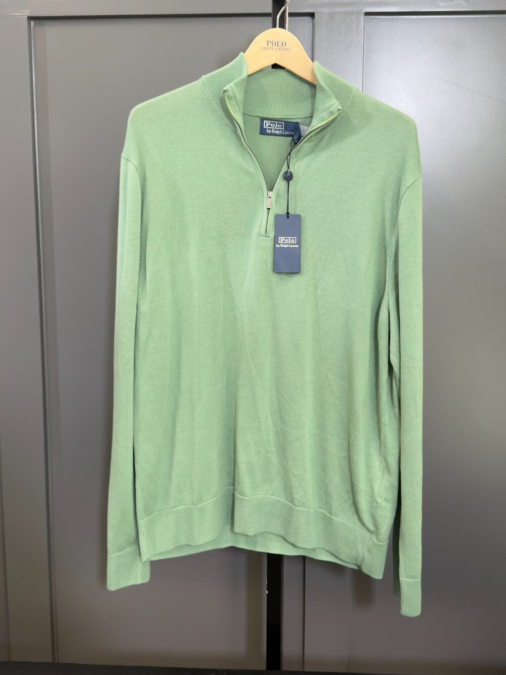 NWT Polo Ralph Lauren Mens Quarter-Zip Sweater, Light Green, $248 MSRP